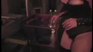 Leather dominatrix licks and clamps dude's tightly-roped junk