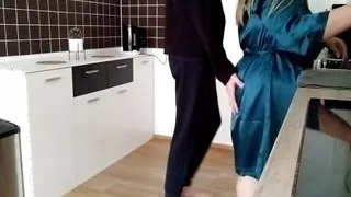 Mother-in-law's hairy pussy wants son-in-law's hot cum in the kitchen