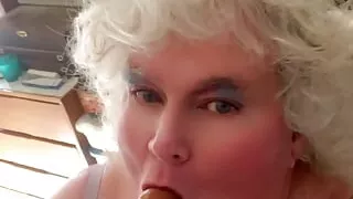 Sucking dildo thinking about your cock