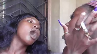 Lesbian Ebony Smoking