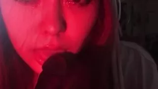 Bitch sweetly sucks dick