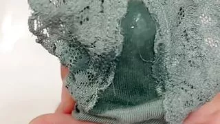 Aroused wife left her wet panties for me after shower and I enjoyed cuming on her panties before fucking her