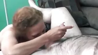 hairy guy gets incredible blowjob  from chick in lingerie