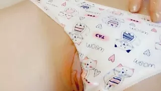 Petite girl jumping wet pussy on dick under panties. Babe enjoying. Teenage girl alone home. Real homemade video. amateur teenag