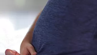 Wank in black jeans and shiny rugby top