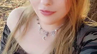 Pretty face chubby milf flashes tits and teases in public outdoors part 1