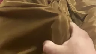 Shiny satin saree fun while rubbing my cock