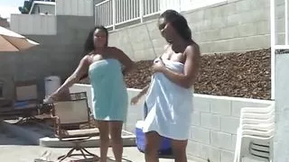 Couple of flushed chocolated cuties suddenly feel that that they outflame each other