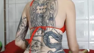 fucking my ass with a thick cucumber