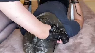 Let my slave smelly my socks and feet and tied him to my chair