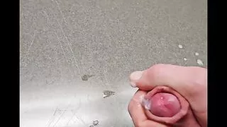 johnholmesjunior does very risky solo show in public bathroom with huge cum load