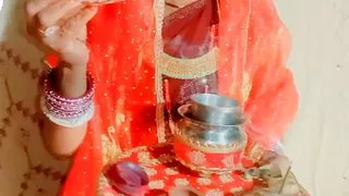 Husband and wife of Indian desi village celebrated honeymoon on the auspicious occasion of Karva Chauth fast.