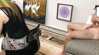 Voyeur Jerking Off to Woman Behind Her Back