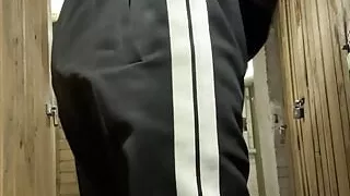 Diaper boy with thick diaper masturbates in public