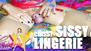 Classy sissy bitch exposed in chastity, plug and sexy lingerie...