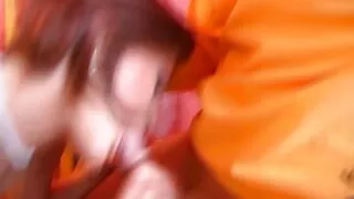 Slim German brunette swallowing cum from a firm cock