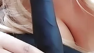 Hot blonde fucking with black dildo ????