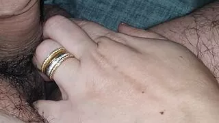 Step mom stuck hand into step son dick