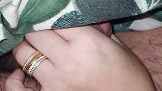 Step son get a handjob treat under blanket while watching porn