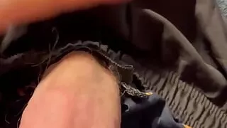 Horny army soldier jerks off in a pair of running pants - cums through them!