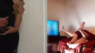 Caught my hot straight roommate secretly masturbating while I fuck my ass on gay livestream webcam