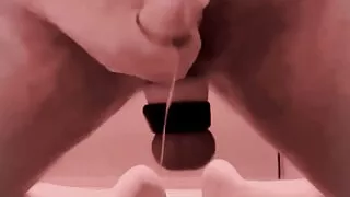 Hairy Bear With Ball Stretchers Jacking Off And Shooting A Fat Load In Bathroom