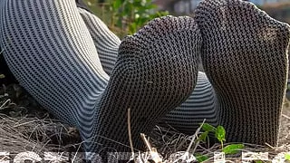 Goddess In Grey Opaque Pantyhose Foot Tease On The Walks