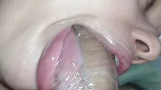 naughty girl sucking and looking at me with her watery eyes from swallowing dick so much