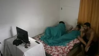 I entered the room, my stepdaughter was watching the Flamengo game and I had sex with her next to my wife