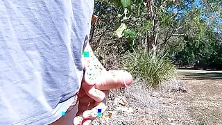 Out for a long walk with my cock flopping around out of my shorts