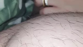 Step mom hand slip under blanket touching step son dick and handjob him