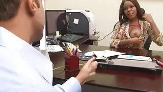 Big Boobs Ebony Boss Candice Nicole seduce young trainee to Fuck at Office