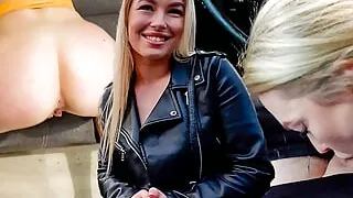 Busty pornstar sucks guy's dick in the car on the first date and let him fuck her