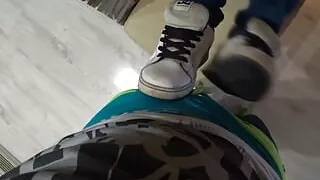 Hot, slavic teen gives his legs and feet for a footjob