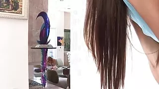 Pushing and shoving leads to these two small titty teens to tribe each other