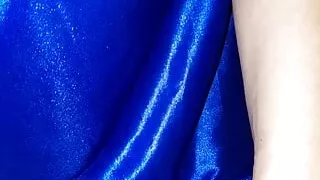 Masturbation cum wearing blue satin silk lingerie