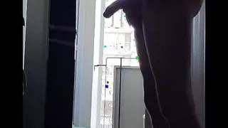 johnholmesjunior caught in sunny daytime jerk off while door open and neighbours watch him shoot a huge cum load