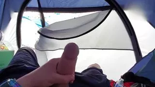 Johnholmesjunior Real risky and public open tent door solo show with cum while camping in BC