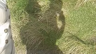 She sucks my cock outdoors and we were almost discovered