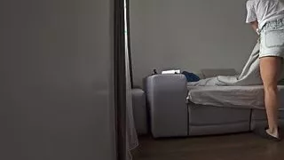 Mature Wife Fucks Her Husband's Friend After Cleaning The Room, Not Yet Her Husband Sees. Real Cheating