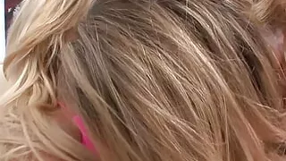 Tempting lesbian blondes with pierced boobs have gone too far with ass licking