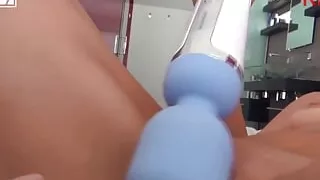 A spectacular redhead is filming her lesbian friend having fun with a vibrator and anal fingering