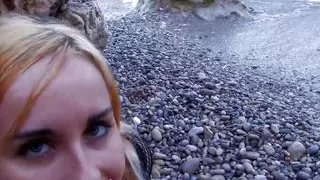 Horny German blonde giving her holes to a wild fucker at the beach