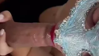 Hot babe giving blowjob to neighbor