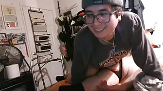 Nerdy Disabled Boy & Daddy Sneak Away from Family Dinner to Fuck