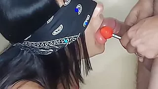 stepdaughter is addicted to lollipops, I tricked her into putting my dick in her mouth - (lucky day)