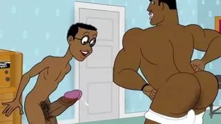 Guys cartoon with big dicks at the Gay Factory Party