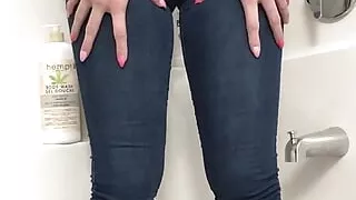 Wetting Tight Denim Blue Jeans