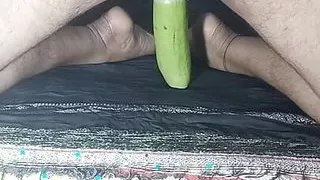 Inserted into the ass with big gourd