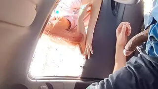 Risky masturbation for the redhead who was at the bus stop